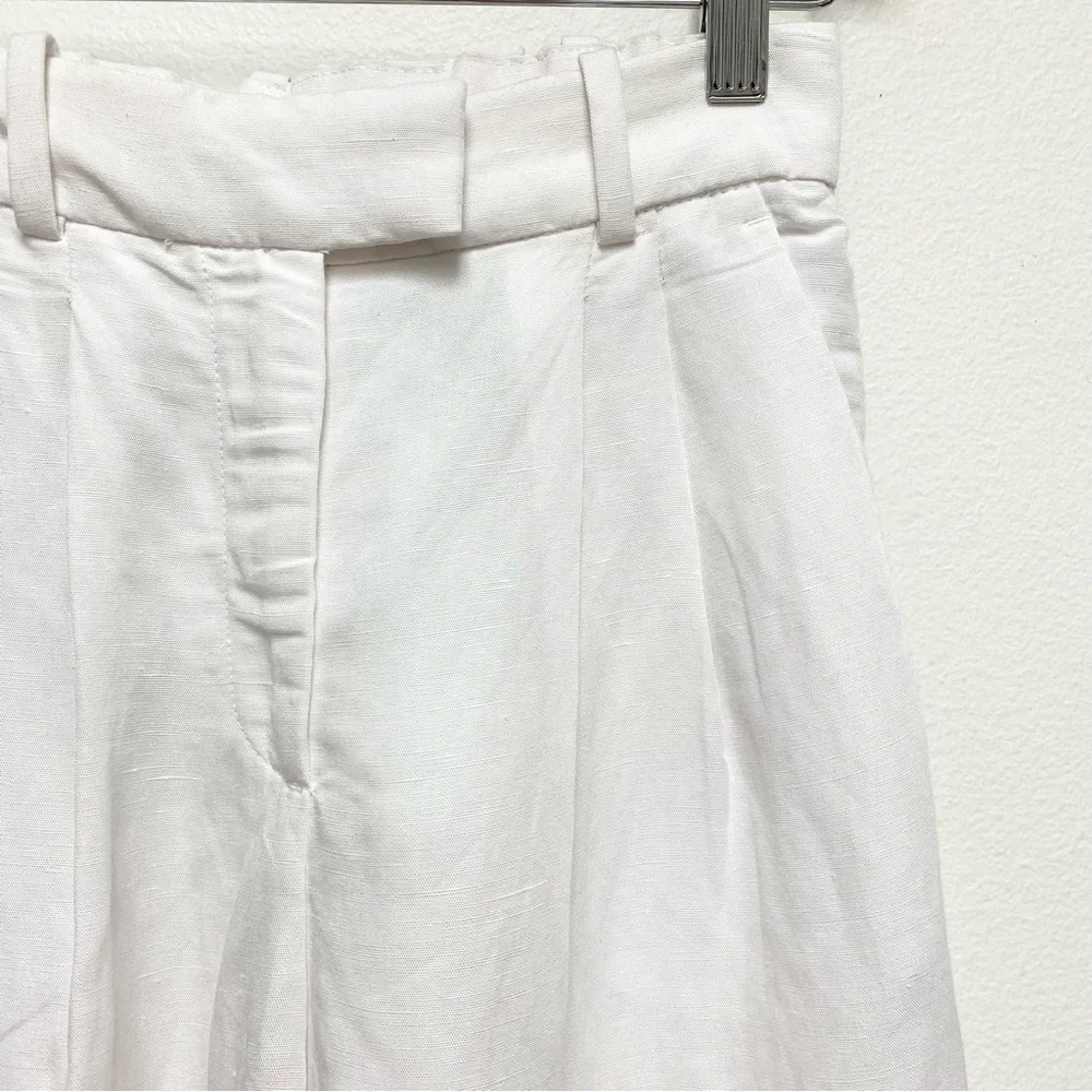 H&M Linen Blend Pleated‎ Tapered Trouser Pants Size 0 White Ankle Length NWT